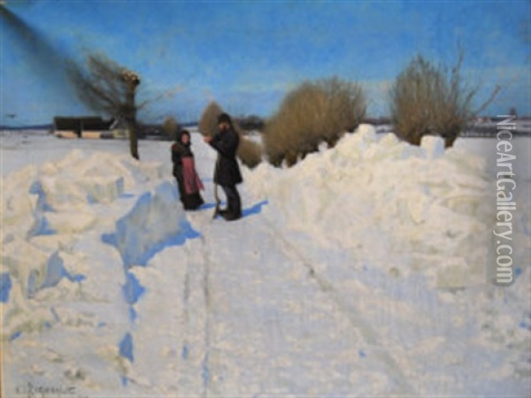 Two Figures On A Wintry Path Oil Painting - Hans Andersen Brendekilde