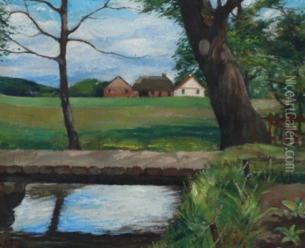 Danish Landscape From Gjern, With A Stream Oil Painting - Erik Raadal