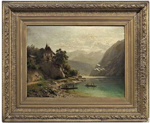 Landscape At Lakebrienz In Switzerland. Oil Painting - Joseph Jansen