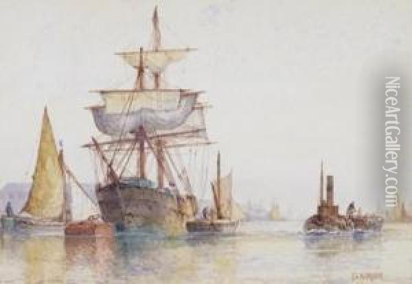 Sailing Ships And Steamer Oil Painting - Frederick James Aldridge
