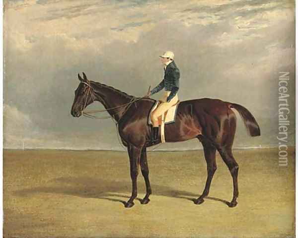 Margrave with J. Robinson up, a racecourse beyond Oil Painting - John Frederick Herring Snr