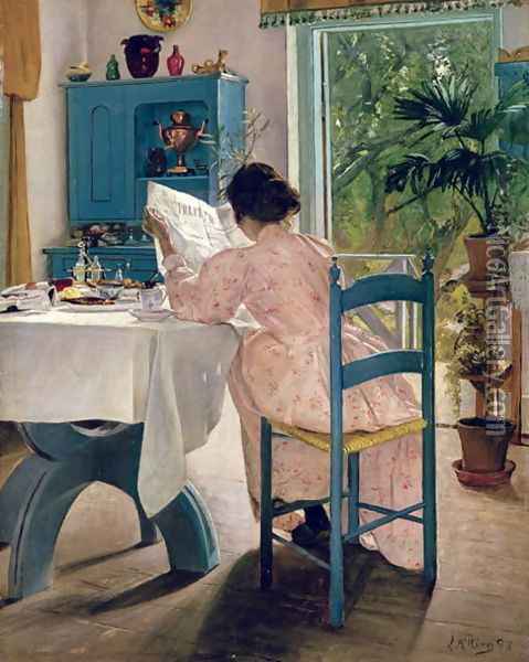 At Breakfast, 1898 Oil Painting - Lauritz Andersen Ring