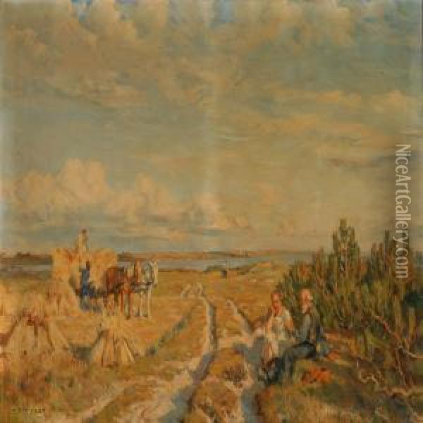 Workers In The Field Oil Painting - Borge C. Nyrop