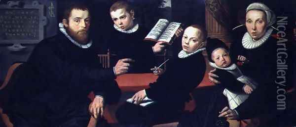 The Amsterdam Publisher Laurens Jacobszoon with his Wife and Sons, 1598 Oil Painting - Pieter Pietersz