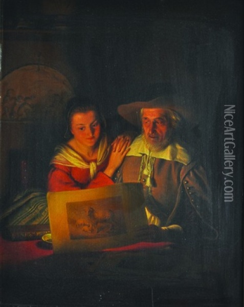 Kaarslicht Afdrukken Oil Painting - Frans Haseleer