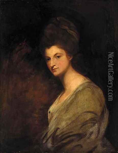 Portrait of a lady, half-length, in a white dress Oil Painting - George Romney