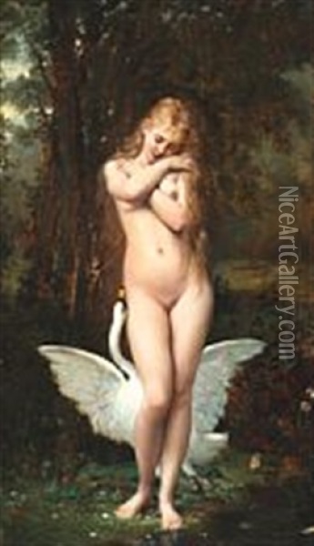 Leda And The Swan Oil Painting - Jules Emile Saintin