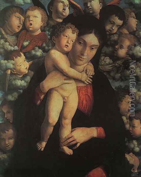 Madonna and Child with Cherubs Oil Painting - Andrea Mantegna