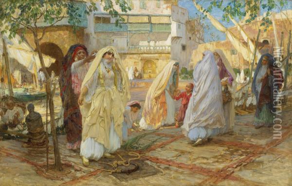 Apres La Fete;-port D'alger Oil Painting - Frederick Arthur Bridgman