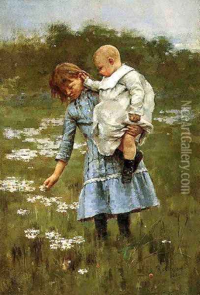 In a Daisy Field Oil Painting - Theodore Robinson