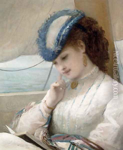 A Girl Reading in a Sailing Boat, 1869 Oil Painting - Alfred Chantrey Corbould