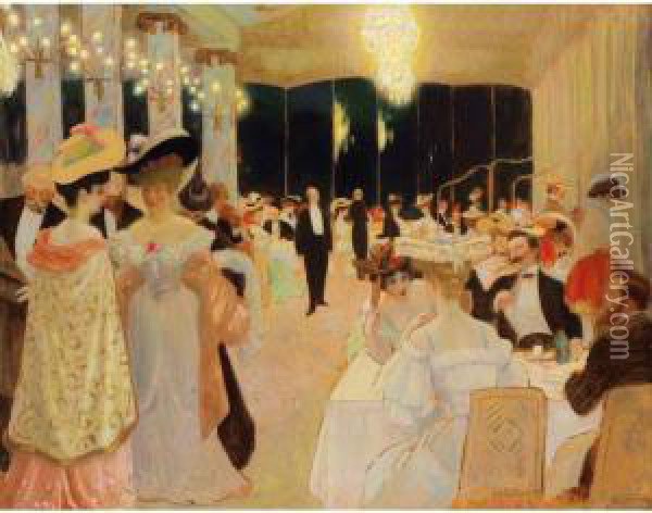 Scene De Restaurant Oil Painting - Henry Bouvet