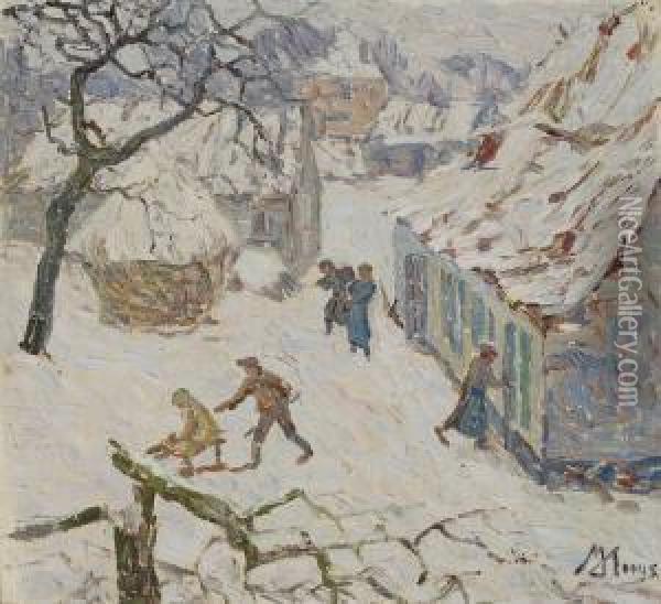 Beschoten Hoeve In Desneeuw (1919) Oil Painting - Modest Huys