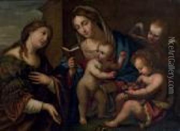 Madonna Mit Kind Und Einer Heiligen Oil Painting - Acopo D'Antonio Negretti (see Palma Giovane)