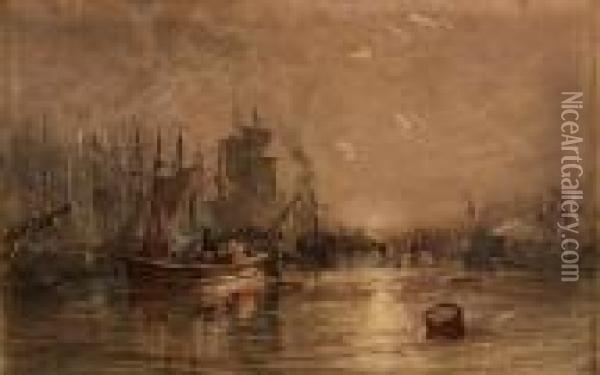 The Clyde At Glasgow Oil Painting - Samuel Bough