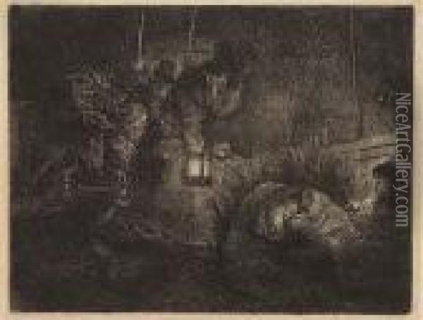 The Adoration Of The Shepherds: Night Piece<</b> Oil Painting - Rembrandt Van Rijn