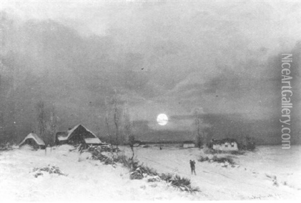 Winterabend Am Niederrhein Oil Painting - Friedrich Josef Nicolai Heydendahl