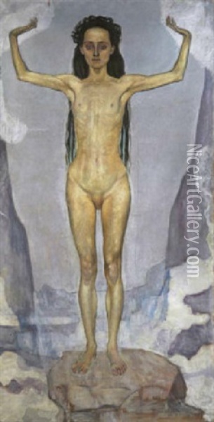 Le Jour - Version A Une Figure Oil Painting - Ferdinand Hodler