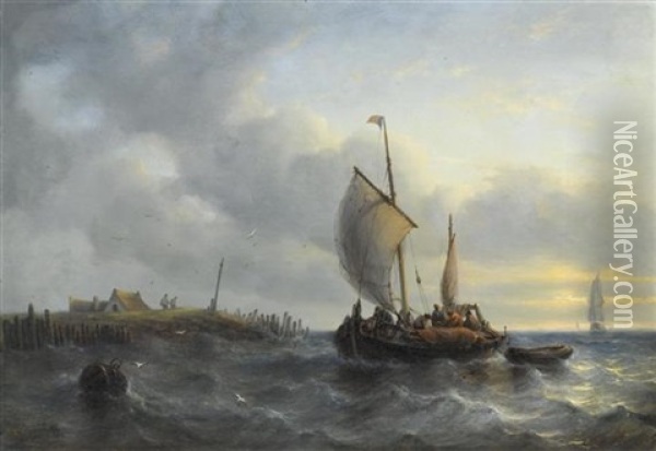 Anlegende Schiffe Oil Painting - George Willem Opdenhoff