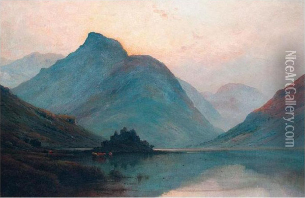 Kilchurn Castle, Loch Awe Oil Painting - Alfred de Breanski