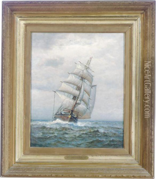 A Ship In Rough Seas Oil Painting - James Gale Tyler