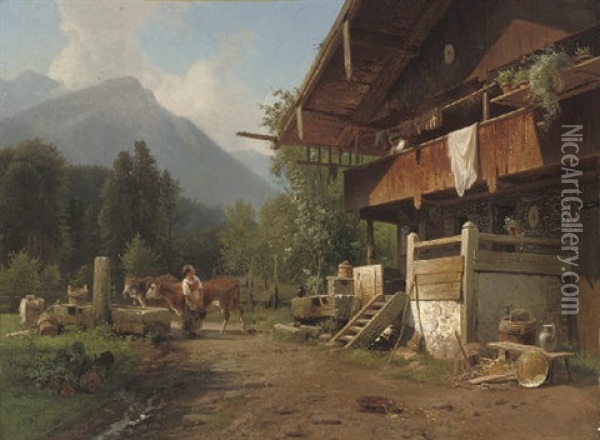 Gossips At An Alpine Chalet Oil Painting - Frederik Niels Martin Rohde