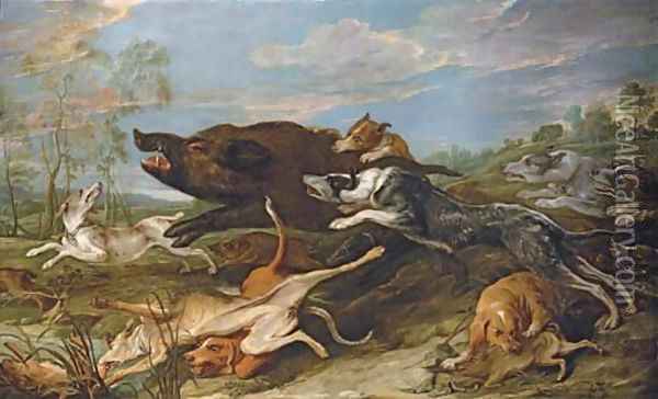 A wild boar attacked by hounds Oil Painting - Frans Snyders