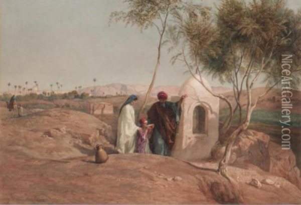 Figures By A Well, Near Cairo Oil Painting - Frederick Goodall
