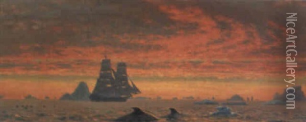 Sejlskib Mellem Isbjerge Og Hvaler Oil Painting - Carl (Jens Erik C.) Rasmussen
