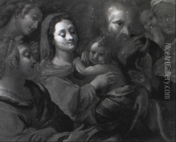 Sacra Famiglia E Santi Oil Painting - Giovanni Battista (lo Zoppo di Lugano) Discepoli