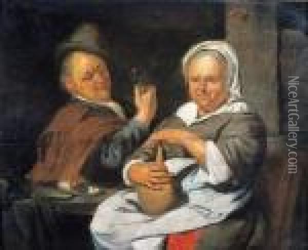 Man En Vrouw In Interieur Oil Painting - Jacob Van Toorenvliet