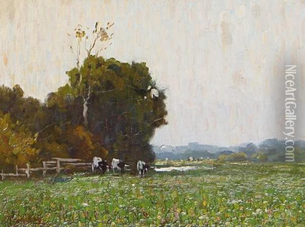 Cows In A Summer Meadow Oil Painting - John Joseph Enneking