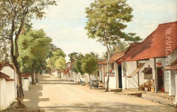 Straatin Chinese Kamp Te Batavia Oil Painting - Wilhelm Ch. Constant Bleckmann