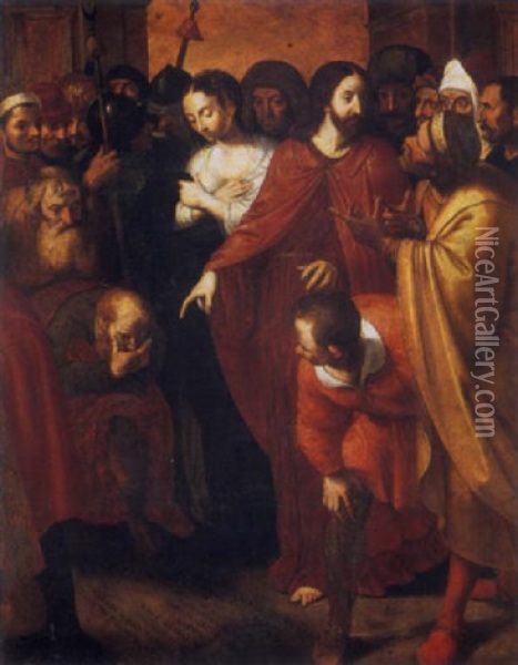 Les Christ Devant La Femme Adultere Oil Painting - Ambrosius Francken the Younger