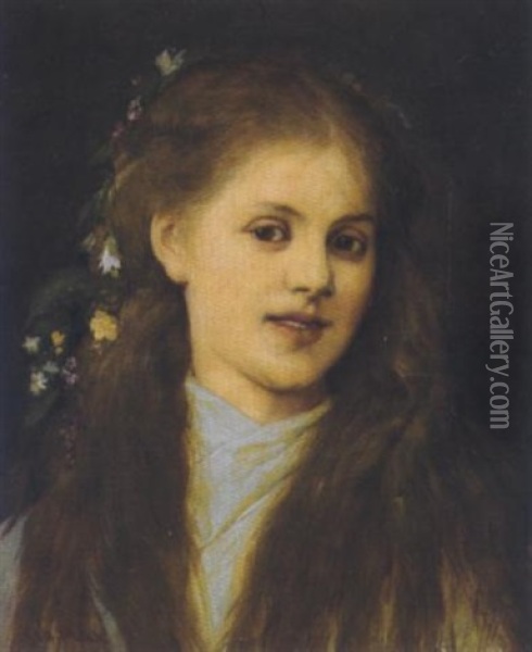 Madchen Mit Blumen Im Haar Oil Painting - Gabriel von Max