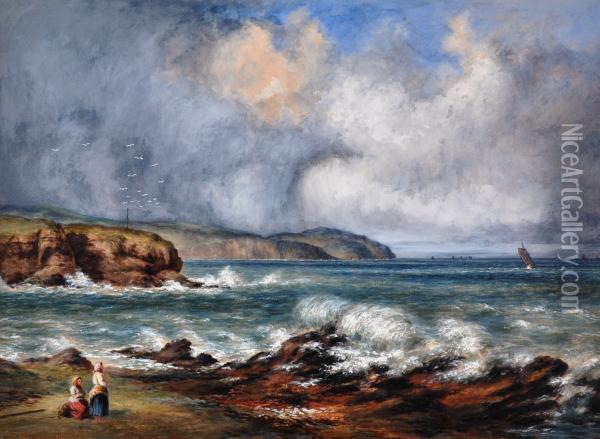 British 
 stormy Seas, Eyemouth Uk  Oil Painting - Samuel Edmonston