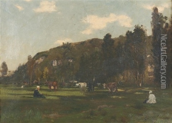 Les Coteaux Du Lavandin Oil Painting - Emile van Marcke de Lummen