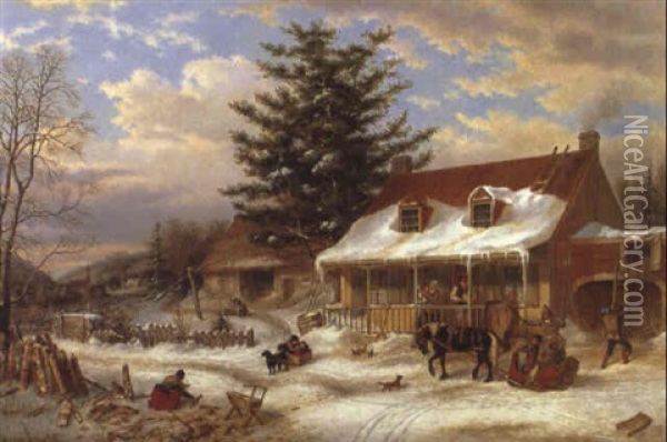 Early Canadian Homestead Oil Painting - Cornelius David Krieghoff