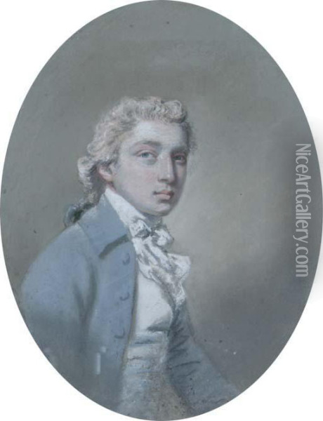 Portrait Of A Young Gentleman, Half-length, In A Grey Coat Oil Painting - John Raphael Smith