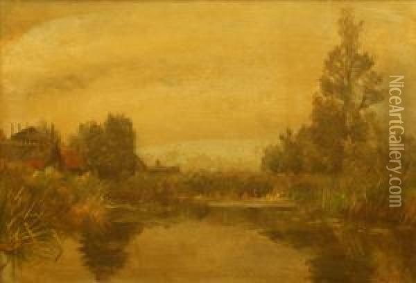 Boerderijen Aan De Plas. Gesigneerd. Verso 'noorden 1917' Oil Painting - Willem Roelofs