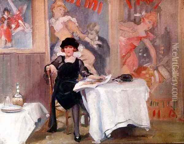 Lady at a Cafe table Oil Painting - Harry J. Pearson