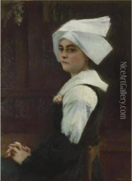 Breton Girl Oil Painting - Pascal-Adolphe-Jean Dagnan-Bouveret