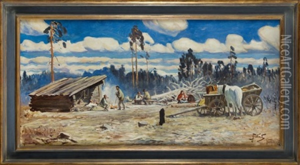 Rest After A Hunt In Nieswiez Oil Painting - Julian Falat