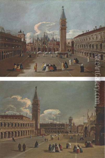 Saint Mark's Square, Venice, Looking East Towards The Basilica Andthe Campanile Oil Painting - Bernardo Canal