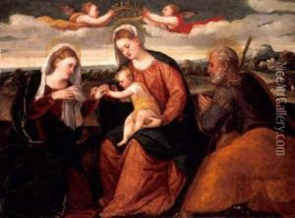 Mystic Marriage Of St Catherine Oil Painting - Bonifacio Veronese (Pitati)