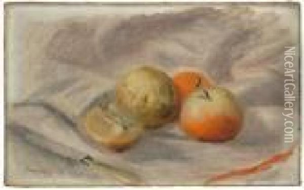 Nature Morte Aux Pommes Et Couteau.. Oil Painting - Pierre Auguste Renoir