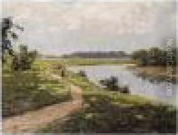 Walk By The River Oil Painting - Alexander Alexandrovich Kiselev
