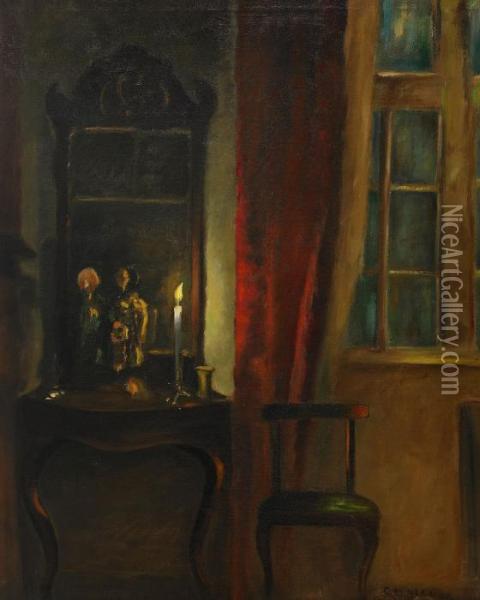 Interior I Kvallsbelysning Oil Painting - Carl Vilhelm Holsoe