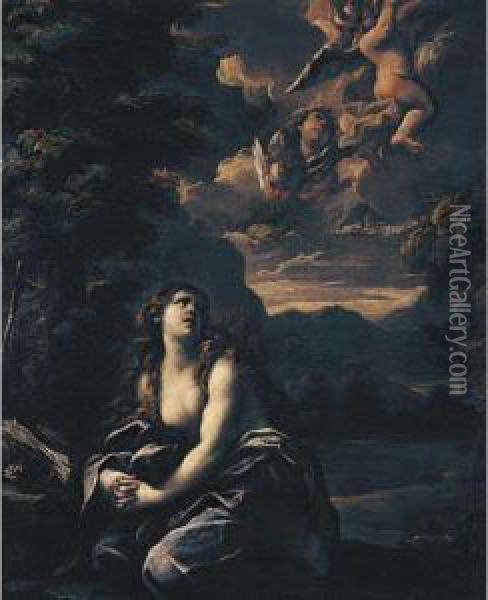 The Penitent Magdalene In A Landscape Oil Painting - Girolamo Troppa