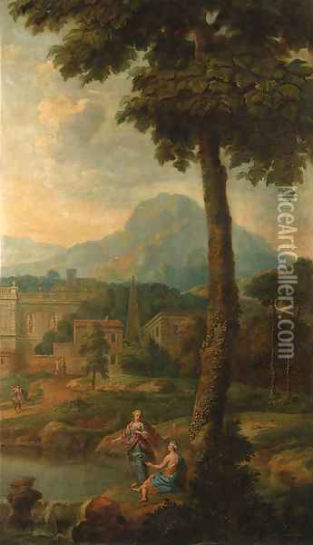 Italianate landscapes with figures and classical buildings Oil Painting - Isaac de Moucheron